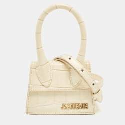 Pre Owned Jacquemus Cream Croc Embossed Leather Le Chiquito Mini Bag