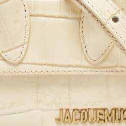 Pre Owned Jacquemus Cream Croc Embossed Leather Le Chiquito Mini Bag