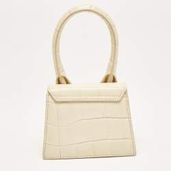 Pre Owned Jacquemus Cream Croc Embossed Leather Le Chiquito Mini Bag