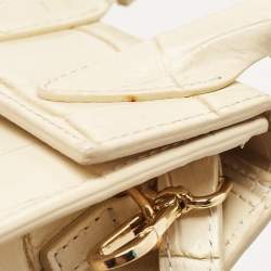 Pre Owned Jacquemus Cream Croc Embossed Leather Le Chiquito Mini Bag