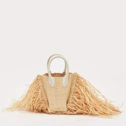 Jacquemus Off White/Natural Straw and Leather Let Petite Baci Tote