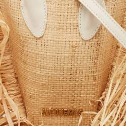 Jacquemus Off White/Natural Straw and Leather Let Petite Baci Tote