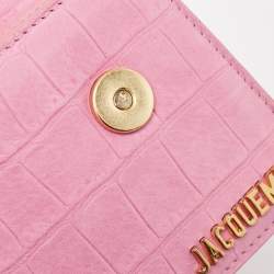 Jacquemus Light Pink Croc Embossed Nubuck Leather Long Le Chiquito Top Handle Bag