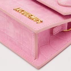 Jacquemus Light Pink Croc Embossed Nubuck Leather Long Le Chiquito Top Handle Bag