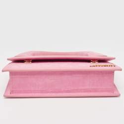 Jacquemus Light Pink Croc Embossed Nubuck Leather Long Le Chiquito Top Handle Bag