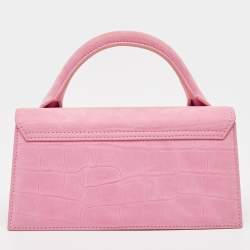Jacquemus Light Pink Croc Embossed Nubuck Leather Long Le Chiquito Top Handle Bag