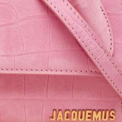 Jacquemus Light Pink Croc Embossed Nubuck Leather Long Le Chiquito Top Handle Bag