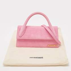 Jacquemus Light Pink Croc Embossed Nubuck Leather Long Le Chiquito Top Handle Bag