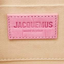Jacquemus Light Pink Croc Embossed Nubuck Leather Long Le Chiquito Top Handle Bag
