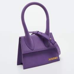 مملوكة مسبقًا Jacquemus Purple Nubuck Leather Le Chiquito Moyen Top Handle Bag