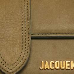 Pre Owned Jacquemus Olive Green Nubuck Leather Le Bambino Mini Top Handle Bag.