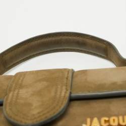 Pre Owned Jacquemus Olive Green Nubuck Leather Le Bambino Mini Top Handle Bag.