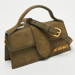 Pre Owned Jacquemus Olive Green Nubuck Leather Le Bambino Mini Top Handle Bag.