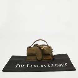 Pre Owned Jacquemus Olive Green Nubuck Leather Le Bambino Mini Top Handle Bag.