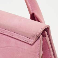 مملوكة م سبقًا Jacquemus Pink Croc Embossed Suede Long Le Chiquito Top Handle Bag