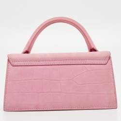 مملوكة مسبقًا Jacquemus Pink Croc Embossed Suede Long Le Chiquito Top Handle Bag