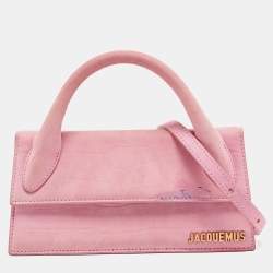 مملوكة مسبقًا Jacquemus Pink Croc Embossed Suede Long Le Chiquito Top Handle Bag