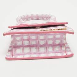 Jacquemus Pink/White Checkered Leather Mini Le Chiquito Top Handle Bag