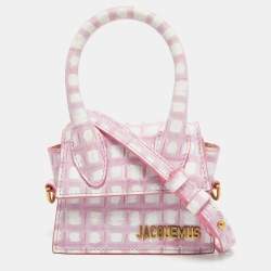 Jacquemus Pink/White Checkered Leather Mini Le Chiquito Top Handle Bag