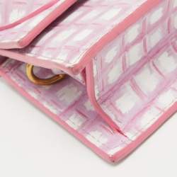Jacquemus Pink/White Checkered Leather Mini Le Chiquito Top Handle Bag