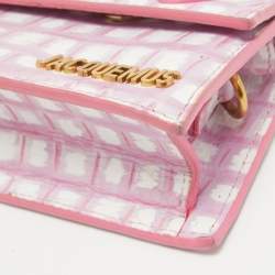 Jacquemus Pink/White Checkered Leather Mini Le Chiquito Top Handle Bag