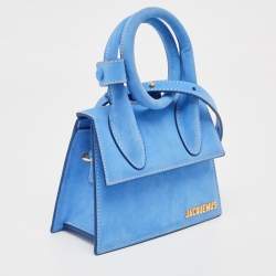 Pre Owned Jacquemus Blue Nubuck Leather Le Chiquito Noeud Top Handle Bag