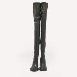 Jacquemus Black Leather Carré Ronds Over The Knee Boots Size 36