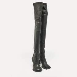 Jacquemus Black Leather Carré Ronds Over The Knee Boots Size 36