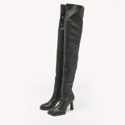 Jacquemus Black Leather Carré Ronds Over The Knee Boots Size 36