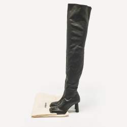 Jacquemus Black Leather Carré Ronds Over The Knee Boots Size 36