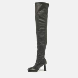 Jacquemus Black Leather Carré Ronds Over The Knee Boots Size 36