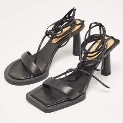  Jacquemus Black Leather Les Carrés Ronds Ankle Wrap Sandals Size 37