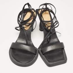 Jacquemus Black Leather Les Carrés Ronds Ankle Wrap Sandals Size 37