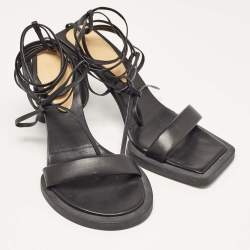  Jacquemus Black Leather Les Carrés Ronds Ankle Wrap Sandals Size 37