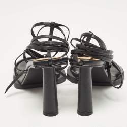  Jacquemus Black Leather Les Carrés Ronds Ankle Wrap Sandals Size 37