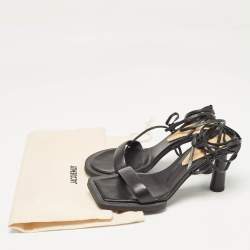  Jacquemus Black Leather Les Carrés Ronds Ankle Wrap Sandals Size 37