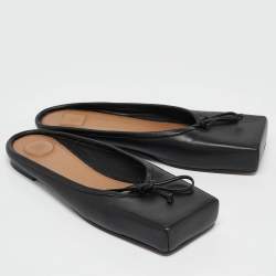 Jacquemus Black Leather Square Toe Mules Size 37