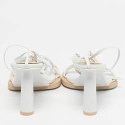 Pre Owned Jacquemus White Leather 'Les Carrés Ronds 75 Asymmetrical Sandals Size 39