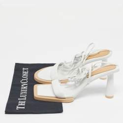 Pre Owned Jacquemus White Leather 'Les Carrés Ronds 75 Asymmetrical Sandals Size 39