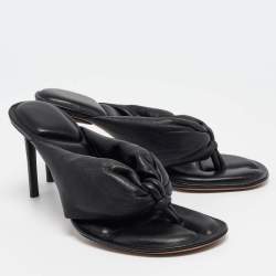 Jacquemus Black Leather Puffy Thong Sandals Size 40
