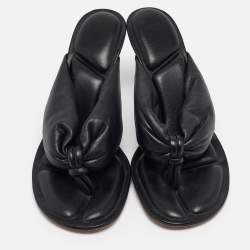 Jacquemus Black Leather Puffy Thong Sandals Size 40