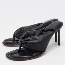 Jacquemus Black Leather Puffy Thong Sandals Size 40