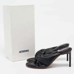 Jacquemus Black Leather Puffy Thong Sandals Size 40