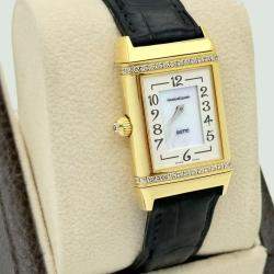 Pre Owned Jaeger-LeCoultre Reverso Duetto Classique 256.1.75 Manual Mother of Pearl Diamond 18K Gold Women's Wristwatch 23 mm
