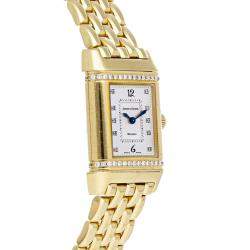 Jaeger LeCoultre Silver Diamonds 18K Yellow Gold Reverso Florale Q2651402 Women's Wristwatch 33 x 21 MM