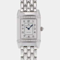 Jaeger LeCoultre Silver Diamond Stainless Steel Reverso 265.8.08 Quartz Women's Wristwatch 21 mm