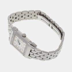 Jaeger LeCoultre Silver Diamond Stainless Steel Reverso 265.8.08 Quartz Women's Wristwatch 21 mm