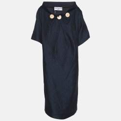 Pre Owned James Lakeland Navy Blue Jacquard Button Waffle Mini Dress XXL