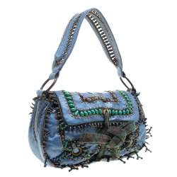 مملوكة مسبقًا Jamin Puech Blue Leather Bead Embellished Shoulder Bag