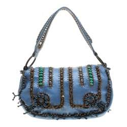 مملوكة مسبقًا Jamin Puech Blue Leather Bead Embellished Shoulder Bag